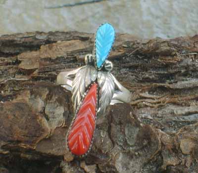 Zuni Native American Carved Leaf Ring- sz 4.25